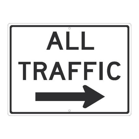 National Marker Co NMC Traffic Sign, All Traffic With Arrow Sign, 24in x 18in, White TM536J